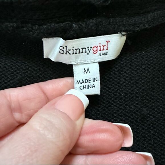 Skinnygirl Sundazed Open Front Oversized Cardigan w/ Pockets Black Sz Medium - Picture 6 of 13